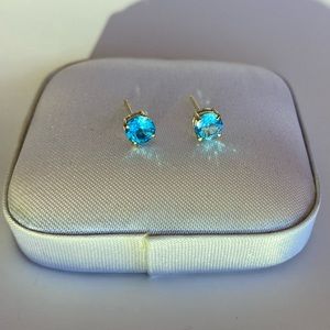 14k Yellow Gold natural BLUE Topaz Stud Earrings